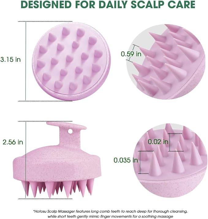 Scalp Massager Brush for Hair Growth – Silicone Scalp Scrubber & Scalp Exfoliator – Manual Scalp Massager Brush for Wet or Dry Use – Hair Massager Scalp Shampoo Brush Tool (Pink)