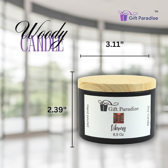 Gift Paradise® Library Soy Wax Candle – 6.5 oz Black Metal Tin with Cotton Wick | Antique Sandalwood, Aged Books & Ancient Alexandria Scent | Hand-Poured Long-Lasting Home Fragrance