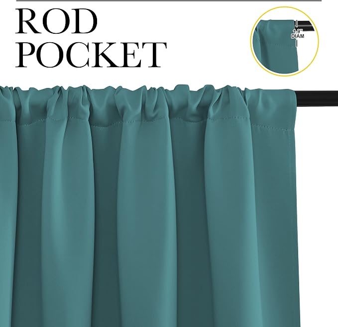 NICETOWN RV Blackout Curtains for Camper Windows, Sea Teal, 34" x 36", Set of 2, Kitchen Curtains, Short Blackout Drapes, Thermal Insulated Rod Pocket Window Treatment Draperies for Nursery
