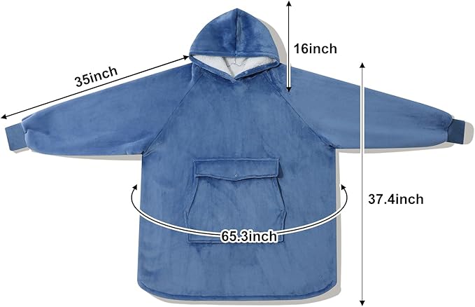 Krifey Wearable Blanket Hoodie, Oversized Sherpa Fleece Sweatshirt with Giant Pocket, Birthday Gifts for Women, Mom, Sister, Calm Sky Blue