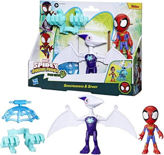 Spidey and his Amazing Friends Marvel Dino-Webs Ghostasaurus & Spidey 4-inch-Scale Spider-Man Action Figure Set, Toys for Kids Ages 3 and Up