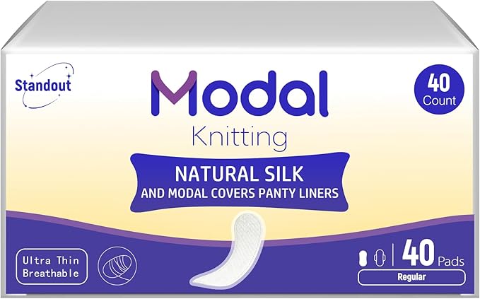 Modal Panty Liners for Women, Natural Silk and Modal Cover-Ultra Thin Soft Breathable Daily Liners, Regular, Wrapped, Unscented Pantiliners, Light Absorbency, 40 Count (Packaging May Vary)