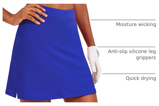 Ekouaer 16" Skorts for Women with Pockets Golf Pickleball Tennis Skirt | Silicone Grippers,2 Inner Pockets,Wide Waist,Side Slit Hem,Breathable,Soft,Lightweight