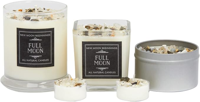 Full Moon Candle by New Moon Beginnings - Purification & Cleansing Candle - Crystal and Herb Candles - Aromatherapy Candles - soy candle, 8 Ounce Metal Tin