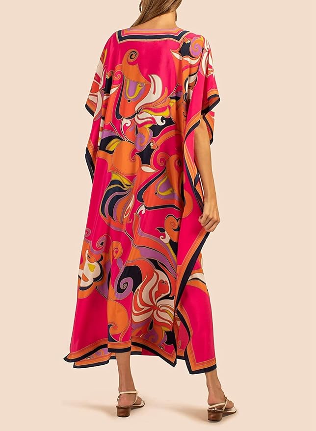 Venasha Womens Caftan Floral Print Kaftan Dress Short Sleeve Swimsuit Cover up Loungewear for Summer