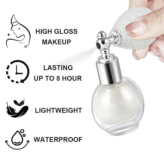Pearl White Face and Body Highlighter Spray for Natural Glow Makeup, 0.14oz | High Gloss Powder, Waterproof Shimmer Spray for Daily Mardi Gras Singer Concert Music Rave Festival Outfits Accessories
