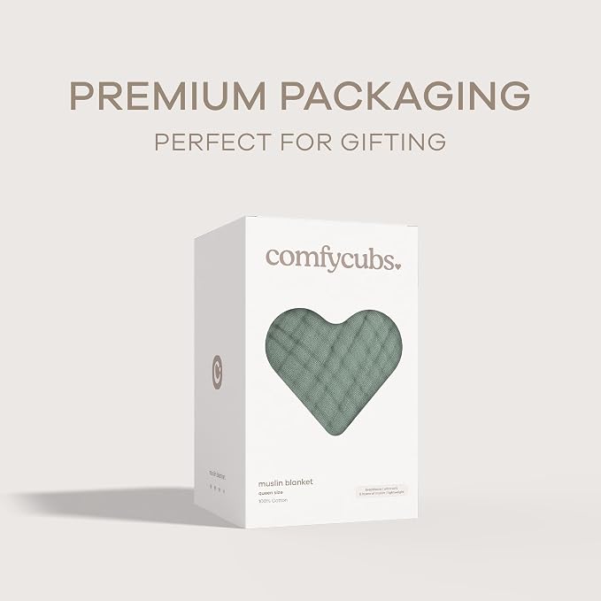 Comfy Cubs Adult Muslin Blanket 90x90” Queen Swaddle Blankets, Fern | 6 Layer Soft, Breathable & Lightweight Muslin Adult Blanket - Machine Washable & Designed in the US Bedding for All Seasons