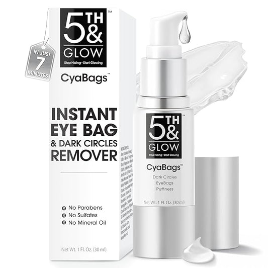 5th & Glow Cyabags - Instant Puffy Eyes Reduction & Under Eye Bag Remover Serum For Women - Hyaluronic Acid & Vitamin C Cream for Fine Lines, Wrinkles & Crowsfeet, 1 oz