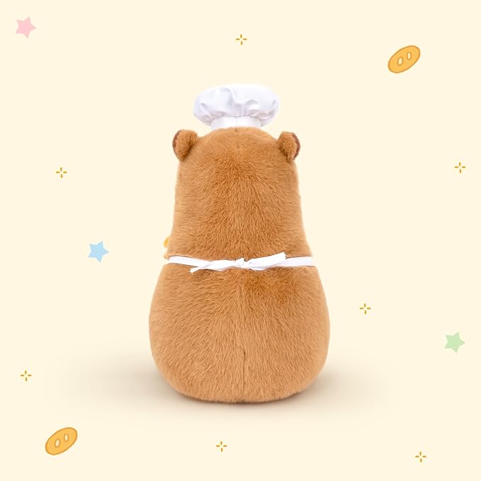 13" Capybara Stuffed Animal Wear Chef Hat Holding a Bread Cute Stuffed Capybara Plush Toy Gifts for Kids Boys Girls
