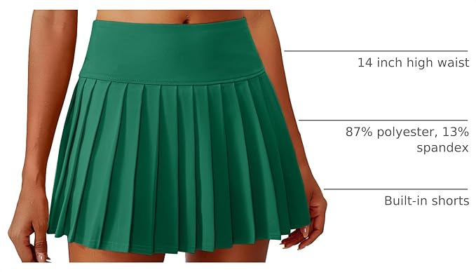 PINSPARK Pleated Tennis Skirts Mini Athletic Golf Skorts with Pocket | 14", High Waist, Lightweight, Quick Dry, Stretchy, Inner Shorts, Sun Protection, Pickleball, Casual, for Women