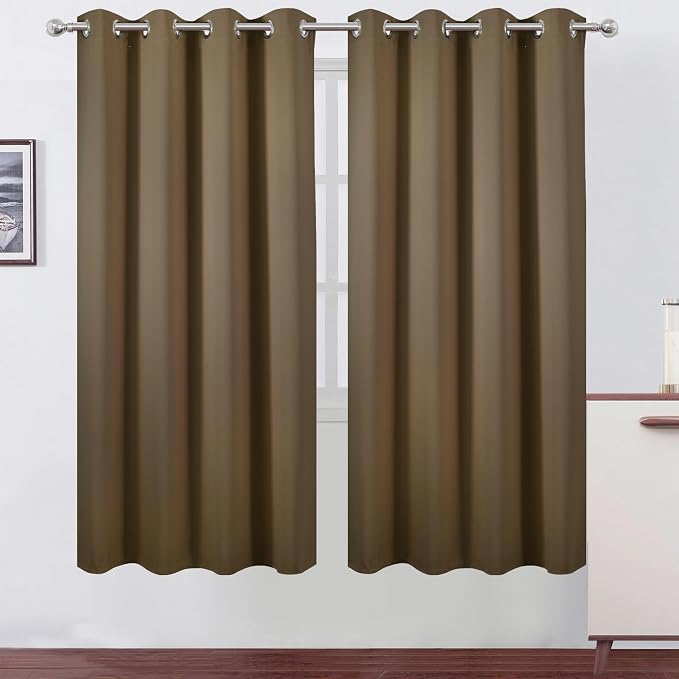 LEMOMO Blackout Curtains 66 x 72 Inch Long Brown Curtains Set of 2 Panels Room Darkening Curtains for Bedroom and Living Room