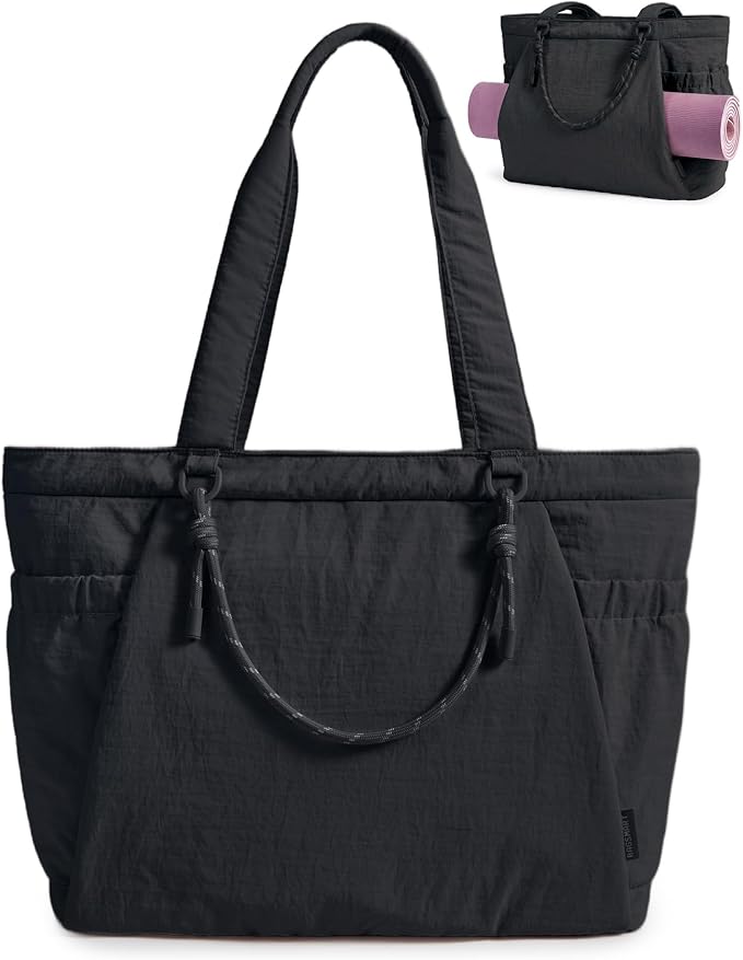 BAGSMART Yoga Pilates Tote Bag for Women with Knotted Handle, Gym Bag | 23L lightweight & waterproof shoulder sling bag, gym bag with yoga mat holder, for 15.6'' Laptop, ideal for work travel