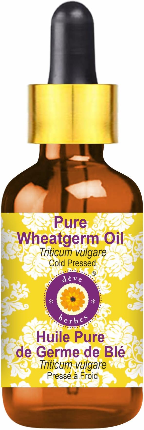 dève herbes Wheatgerm Oil (Triticum vulgare) with Glass Dropper | Cold Pressed | Pure | Natural | for Diluting Essential Oils | for Skin & Massage | Non-Sticky| Lightweight| Unisex | 50ml (1.69 oz)