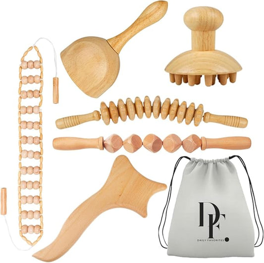 6-in-1 Wood Therapy Massage Tools – Lymphatic Drainage Massager Maderoterapia Kit Wooden Massager Body Sculpting Tools for Muscle Pain Relief - Wood Therapy Tools for Body Contouring and Shaping