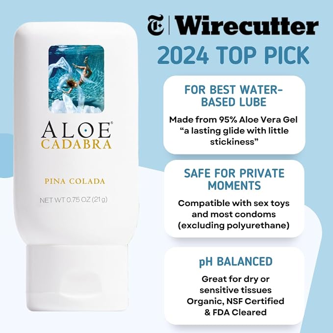 Aloe Cadabra Flavored Personal Lubricant & Vaginal Moisturizer, NSF Certified Organic Edible Aloe Lube for Men, Women & Couples, Non-Staining, pH Balanced, Toy Compatible (Pina Colada, 2.5oz, 5 Pack)