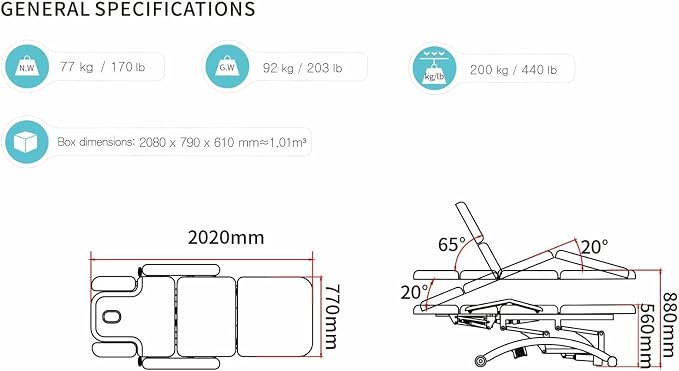 GreenLife - Silverfox 2241C-3 Motors Professional Electric Massage Table Bed,White