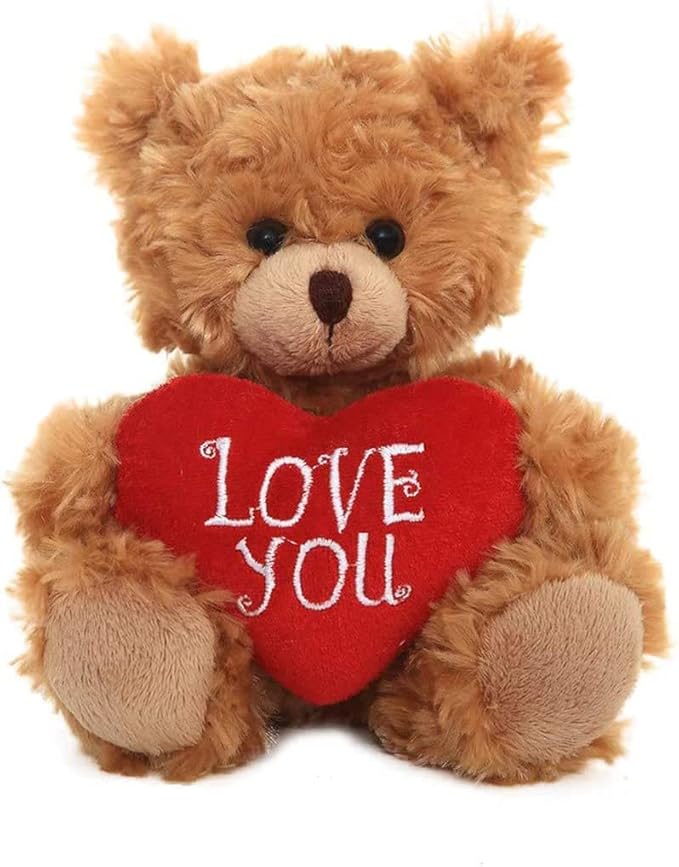 Plush Stuffed Animal Mocha Heart Bear – Love You Bears- Toy for Kids & Adults Valentine's Day - Embroidered Heart Pillow (9 inch, Love You)
