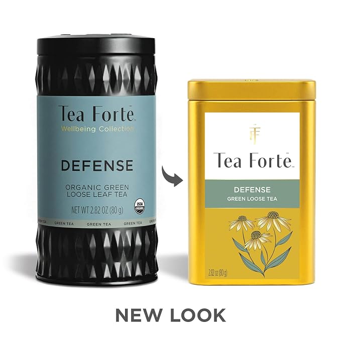 Tea Forte Defense Premium Loose Leaf Caffeinated Green Tea Blend Canister, Makes 35-50 Cups