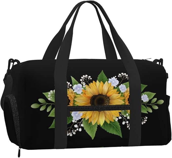 Fiokroo Sports Gym Bag Sunflowers Flowers Travel Duffel Bag For Men Women With Shoe Compartment Water Resistant Gym Bag Carry On Duffel Bag For Weekend Traveling Yoga Gym Sports