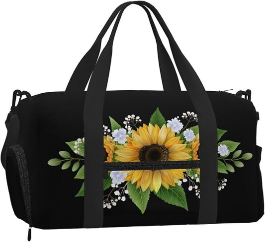 Fiokroo Sports Gym Bag Sunflowers Flowers Travel Duffel Bag For Men Women With Shoe Compartment Water Resistant Gym Bag Carry On Duffel Bag For Weekend Traveling Yoga Gym Sports