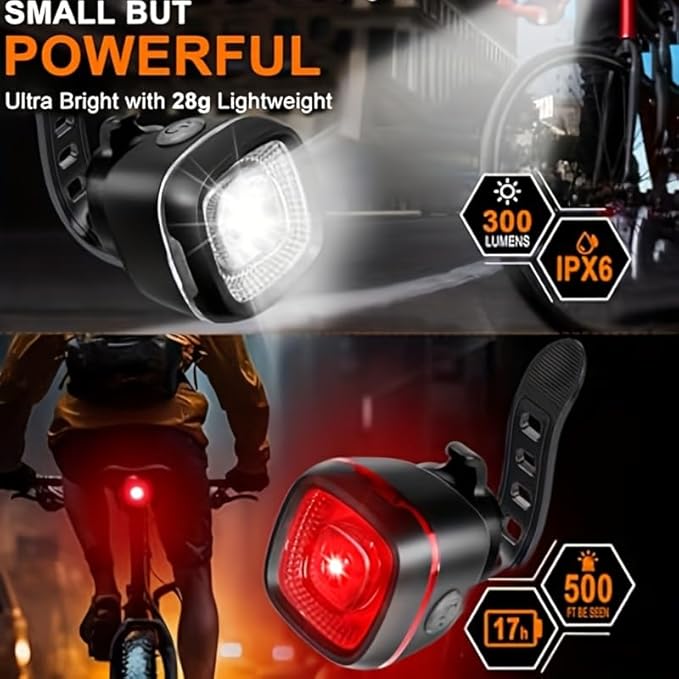 Bicycle Front and Rear Lights,Bike Light, Type-C Rechargeable, Flashing Light，Suitable for Night Riding, Cycling，Accessories for Bicycle，Headlight &Taillight for Girls Kids