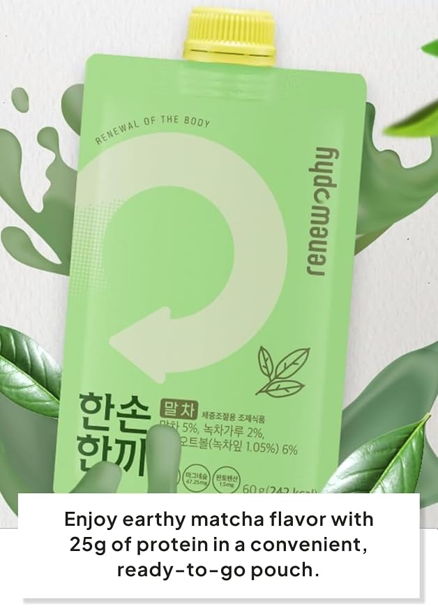 Korean Food Premium Matcha Protein Shake, 25g Protein, 7 Pack Drink Mix | Premium matcha drink mix with 25g protein per pouch, just add water for a convenient beverage