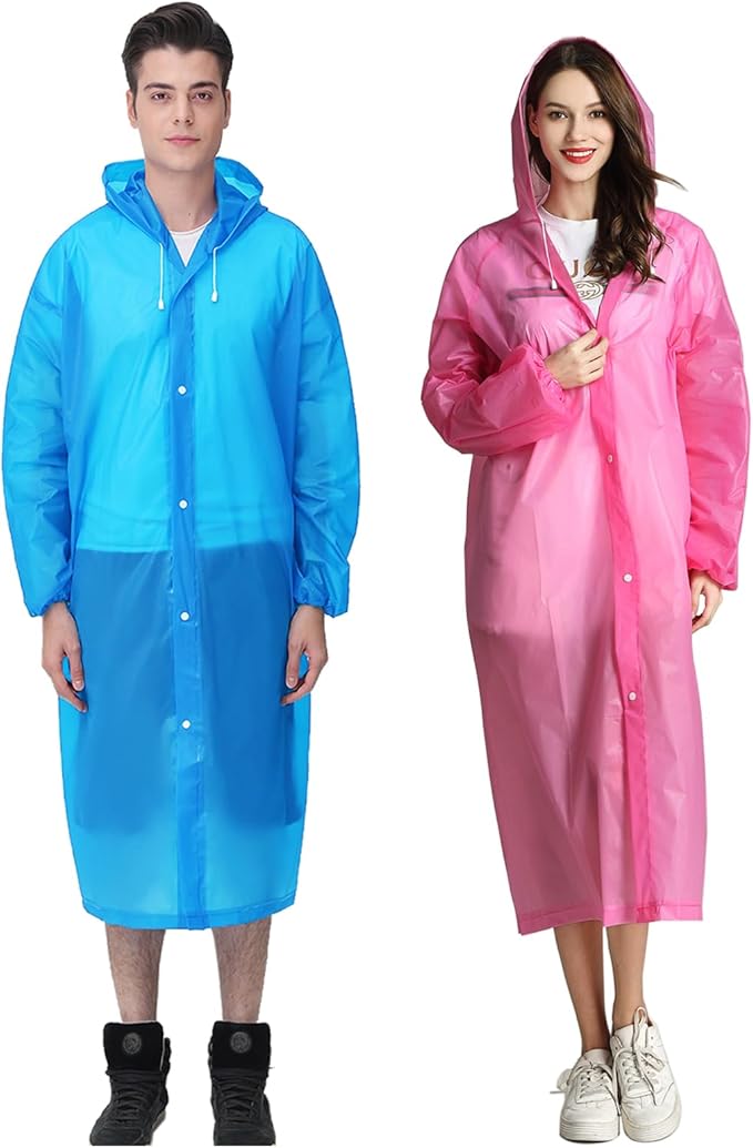 HLKZONE Raincoat, 2 Pack Rain Ponchos for Adults Travel Rain Jacket Packable Rain Coats for Women with Drawstring Hood
