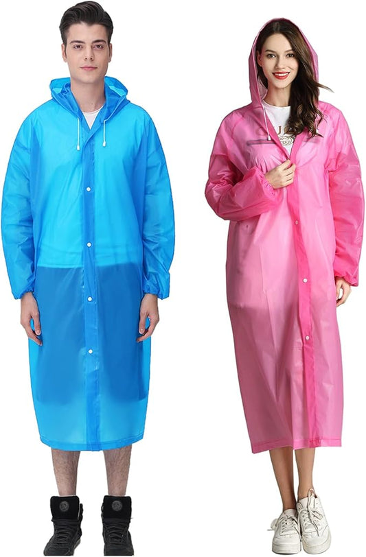 HLKZONE Raincoat, 2 Pack Rain Ponchos for Adults Travel Rain Jacket Packable Rain Coats for Women with Drawstring Hood
