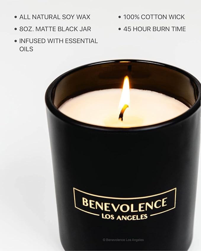 Benevolence LA Premium Eucalyptus & Chamomile Scented Candle – Long-Lasting, 45-Hour Burn – Luxury Natural Soy Candle for Home – Aromatherapy & Room Decor – 8oz