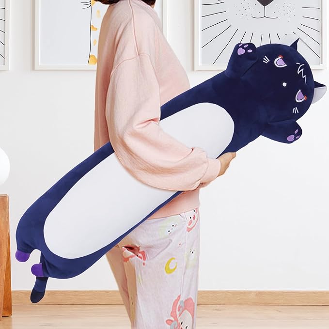 Long Cat Body Pillow for Kids, Cute Cat Stuffed Animals Gifts for Girls, Long Cat Plush Toy for Birthday, Soft Cat Plushies Pillow (DevilCAT with Claws, 27.6in/70cm)