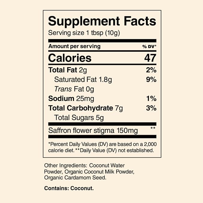 THE FULLEST - Saffron Latte 100 Day Supply - Saffron, Cardamom, and Coconut Based Wellness Powder for Mood and Sleep Support, Sugar-Free, Vegan, and Gluten-Free, 100 Servings