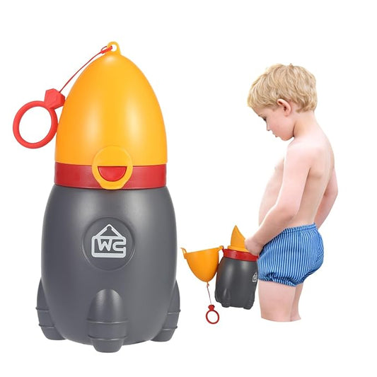 ONEDONE Portable Urinal for Kids Rocket Pee Bottle for Kids Emergency Toilet Urinal for Toddlers Boys Girls 12.5 OZ Small Pee Cup for Kids Camping Car Travel Potty Training Baby Urinal Orange