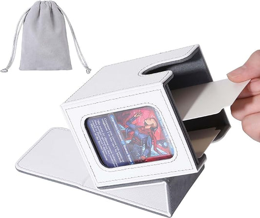 AFIING MTG Deck Box for Commander Display, Fits 100 Double Sleeved Cards, Magic Commander TCG Card Storage Box with 2 Dividers, Drawstring Bag and 1 Toploader (White/Grey)