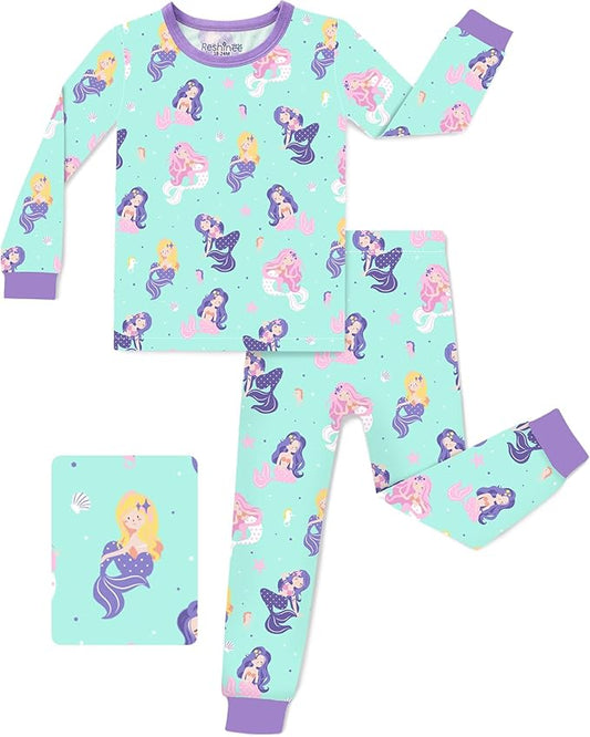 Bamboo Viscose Toddler Girls Kids Pajamas Unicorn Mermaid Pjs Long Sleeve Snug fit 12M-8Y 2pcs Soft Jammies