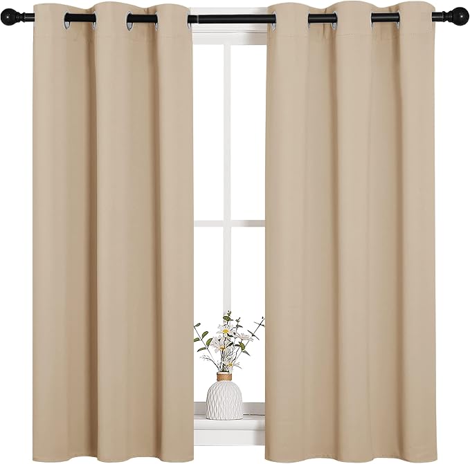 NICETOWN Room Darkening Curtain Panels for Cafe, Thermal Insulated Grommet Room Darkening Draperies/Drapes for Window (Biscotti Beige, 2 Panels, W34 x L45 inch)