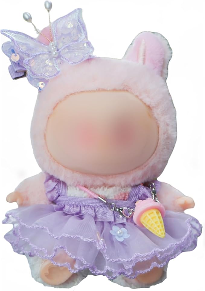 Clothes for LABUBU 17cm Dolls(No Doll -3 Set Outfit 17cm Doll Clothes for Labooboo ,Clothes Set for LABUBU Dress Up,Labubu Accessories with Butterfly Hair Clip