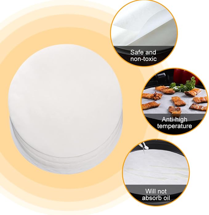 Parchment Paper Rounds, 100Pcs 10 Inch Indoor Korean BBQ Grill Paper Dutch Oven Liners Non Stick Round BBQ Paper Baking Sheets for Cake Pan Air Fryer Steamer Pizza