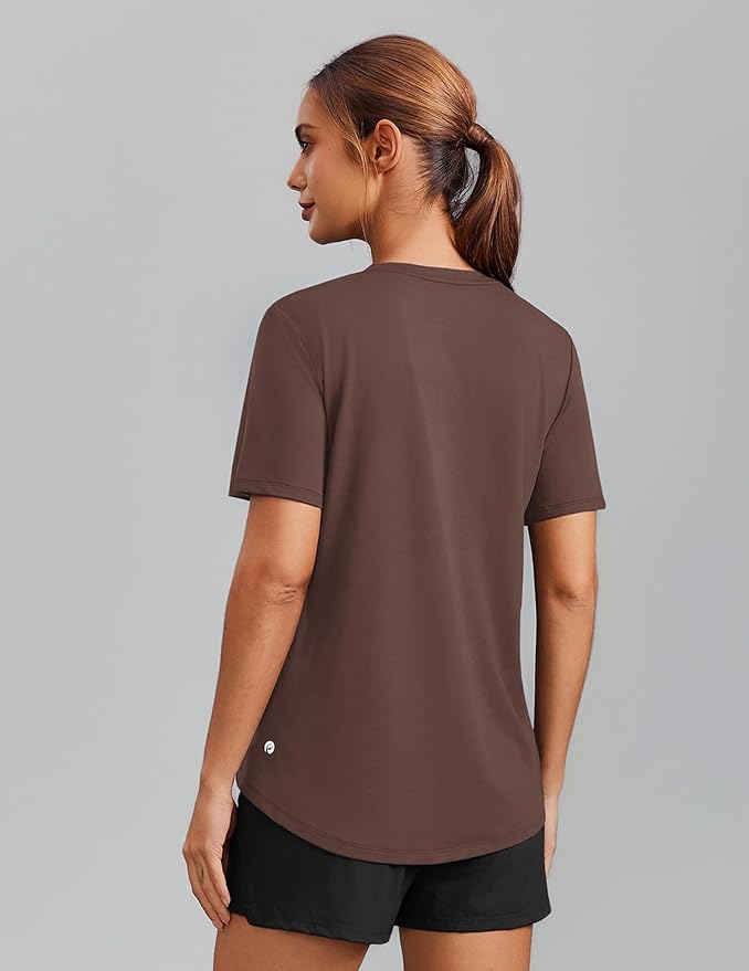PINSPARK Soft Workout Tops for Women Short Sleeve V Neck Moisture Wicking UPF 50+ Sun Protection Quick Dry Gym Shirts