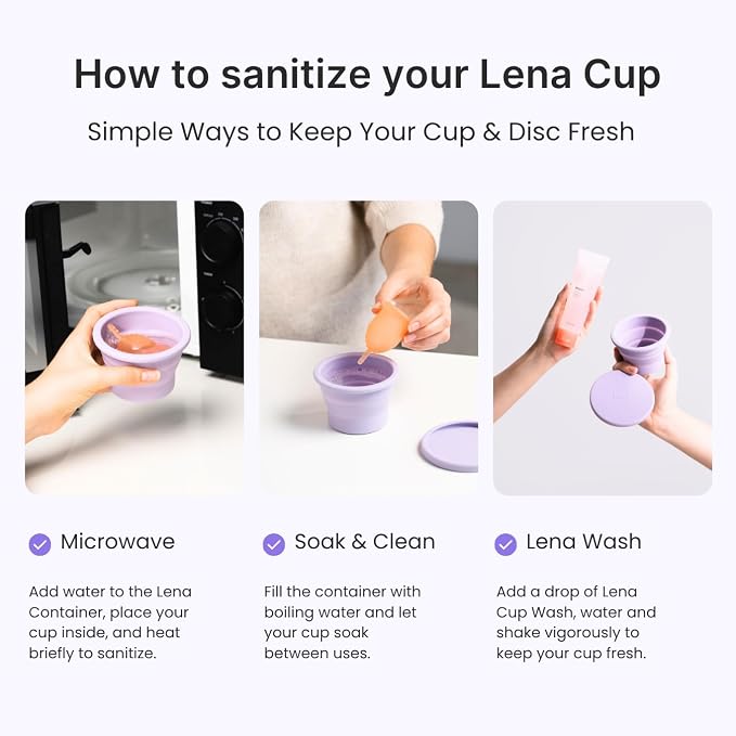 Lena Original Small Menstrual Cup & Cleaning Container – Reusable Silicone Period Cup with Collapsible Case for Easy Cleaning and Storage