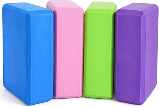 4 Pack Yoga Blocks, High Density Yoga Brick Foam Blocks for Pilates Workout, Improve Strength and Aid Balance and Flexibility, Soft Non Slip Surface for Pilates and Meditation (Multicolor)