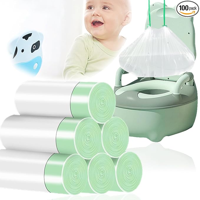100 Pack Potty Chair Liners with Drawstring,Training Toilet Seat Potty Bags,Disposable Cleaning Bag for Kids Toddler Adults Pet Outdoors(44 x 24 cm)