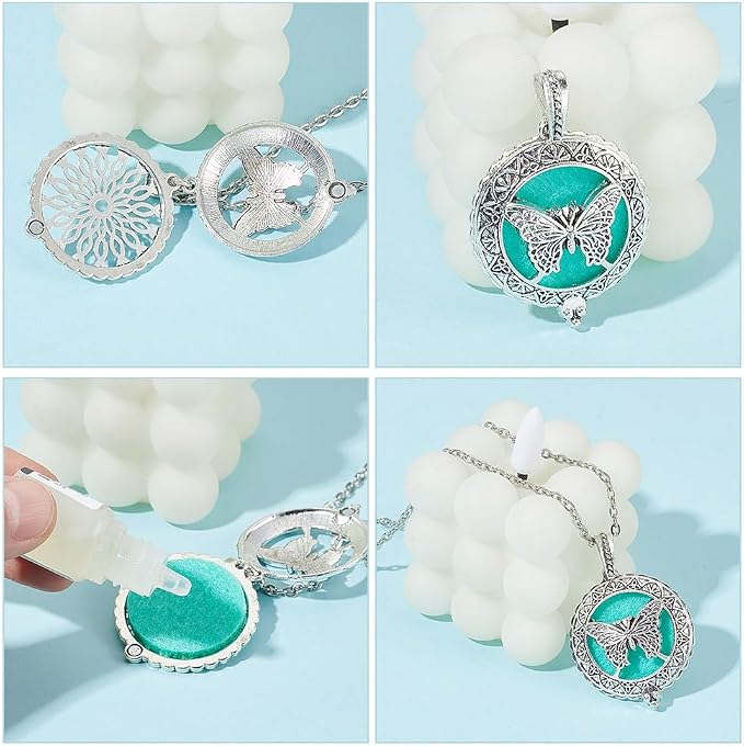 arricraft 8 Pcs Essential Oil Diffuser Pendants, Alloy Aromatherapy Charms Necklace Bulk Blend Perfume Diffuser Necklace Set for Women Jewelry Accessories