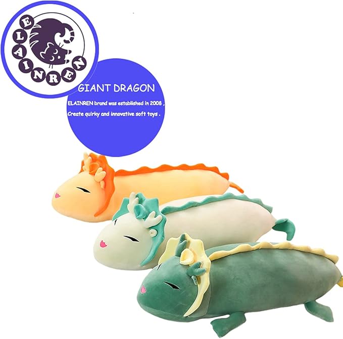 ELAINREN Fluffy Chinese White Dragon Plush Pillow Super Soft Long Dragon Shape Stuffed Body Pillow Large Anime White Dragon Plushie Dolls Gifts/35.4''