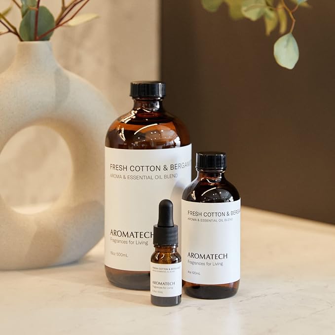 AromaTech Fresh Cotton and Bergamot Essential Oil Blend: Luxury Hotel Inspired Aromatherapy with Bergamot, Fresh Cotton & Sandalwood for Ultrasonic Diffusers & Nebulizers (10 mL)