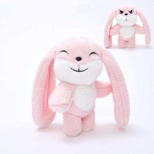 Bunny Plush Toy Stuffed Animal Funny Rotating Head Rabbit Plush Pillows Toy Cute Sensory Soft Stuffed Animals Doll That Show Your Mood Stuffed Bunny For Easter Christmas Birthday Gift，11in(Pink)