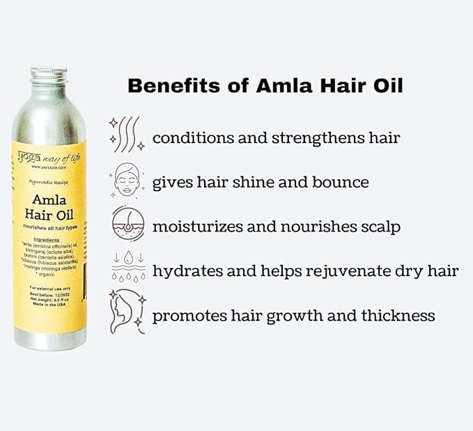 Amla Hair Oil - Organic Indian Gooseberry Herbal Oil | Nourishes Hair and Scalp | Ayurvedic Recipe | 8.5 FL OZ