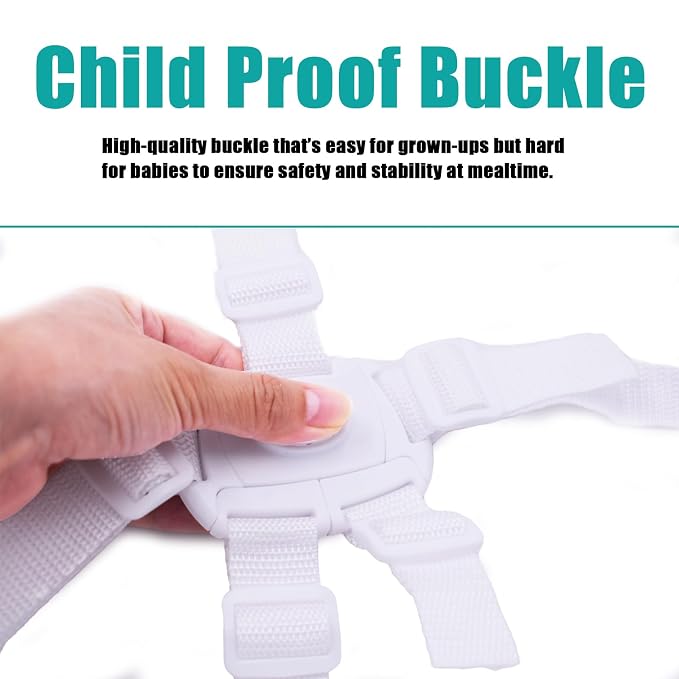 5 Point Harness Seat Belt Safety Strap Belt for Stroller Pushchair Pram Buggy Safe Protection, Adjustable High Chair Baby Harness Straps, Safety Harness Strap Belt(White)