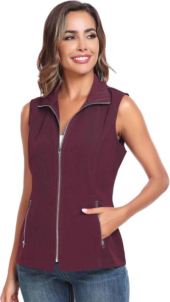 MISS MOLY Women's Lightweight Vest Casual Zip Up Utility Vest Hiking Golf Sleeveless Jackets with Pockets