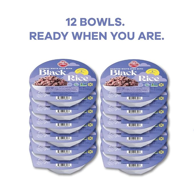 OTOKI Korean Sprouted Black Rice, Antioxidant-Rich Purple Rice Bowls, Gluten-Free & Vegan, Ready in 2 Minutes, 7.41 oz (Pack of 12)