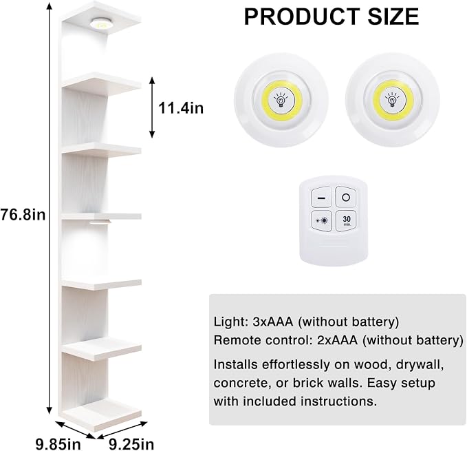 Fixwal Wall Decor 7 Tier Wall Shelf Unit Floating Shelves with LED Lights Lack Shelf for Home Organizer Display White
